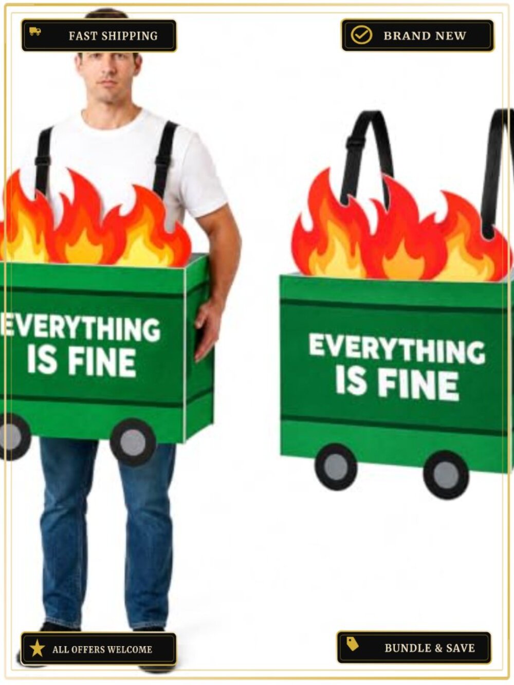 Felt Dumpster Fire Costume Vest with Shoulder Strap Adult Halloween